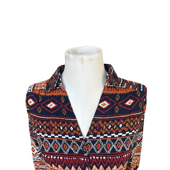 NEW Entro Women's Ikat Geometric Print Draw String Shirt Dress Boho Colorful S - Picture 5 of 7